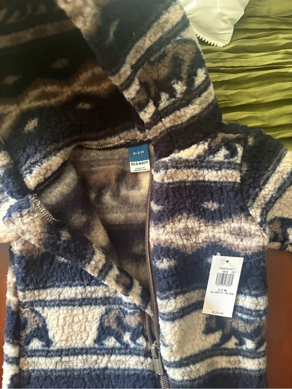 Old Navy Navy, Brown & Cream Sherpa Hooded Baby One-Piece